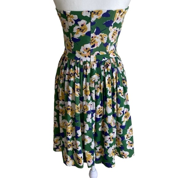 Pim + Larkin Strapless Sweetheart Neckline Green Floral Retro Skater Dress S - Picture 8 of 16